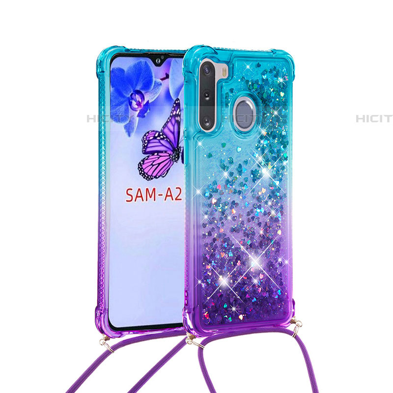 Custodia Silicone Cover Morbida Bling-Bling con Cinghia Cordino Mano S01 per Samsung Galaxy A21 European