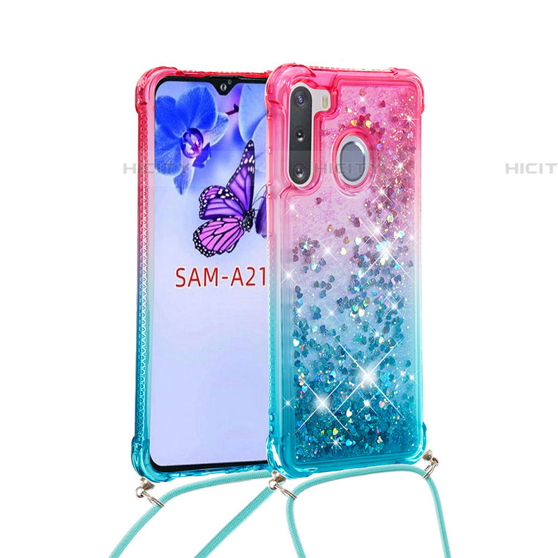 Custodia Silicone Cover Morbida Bling-Bling con Cinghia Cordino Mano S01 per Samsung Galaxy A21 European