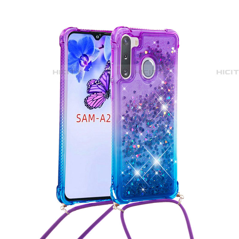 Custodia Silicone Cover Morbida Bling-Bling con Cinghia Cordino Mano S01 per Samsung Galaxy A21 European