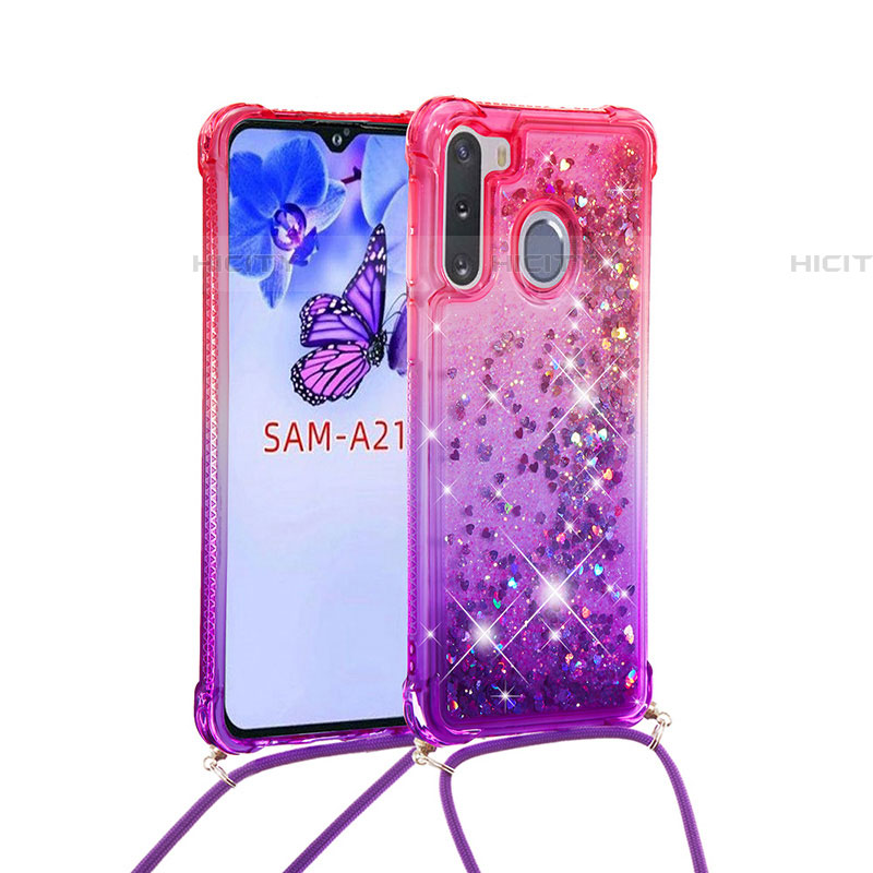 Custodia Silicone Cover Morbida Bling-Bling con Cinghia Cordino Mano S01 per Samsung Galaxy A21 European