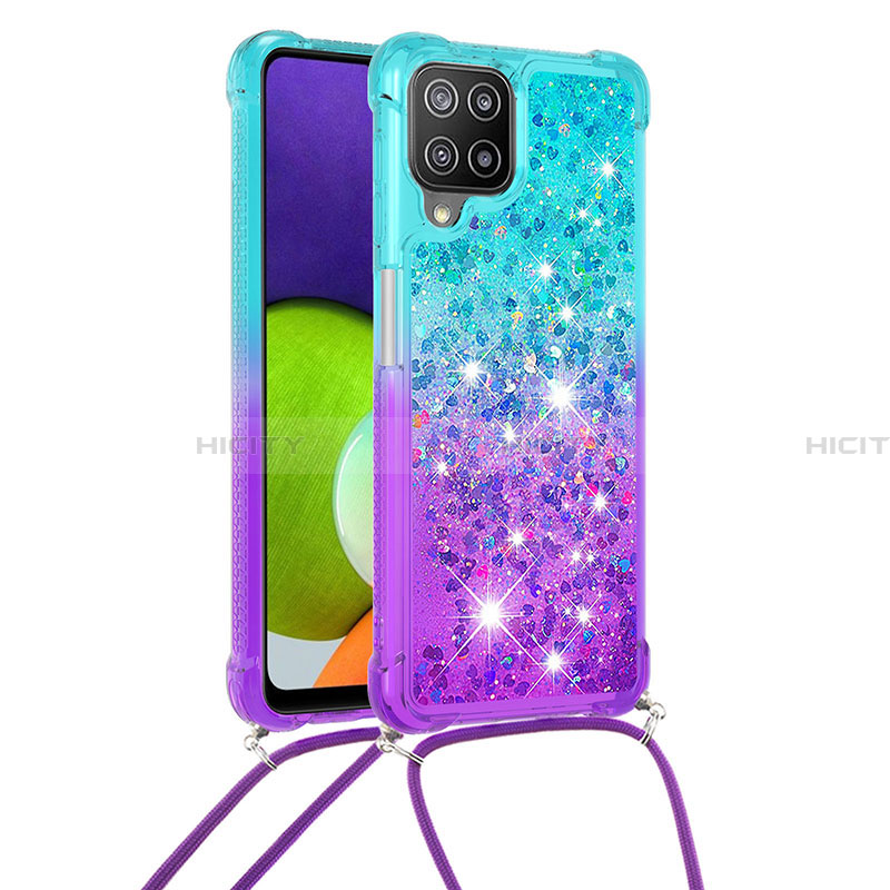 Custodia Silicone Cover Morbida Bling-Bling con Cinghia Cordino Mano S01 per Samsung Galaxy A22 4G