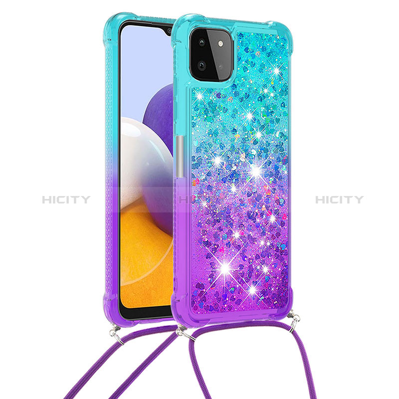 Custodia Silicone Cover Morbida Bling-Bling con Cinghia Cordino Mano S01 per Samsung Galaxy A22s 5G