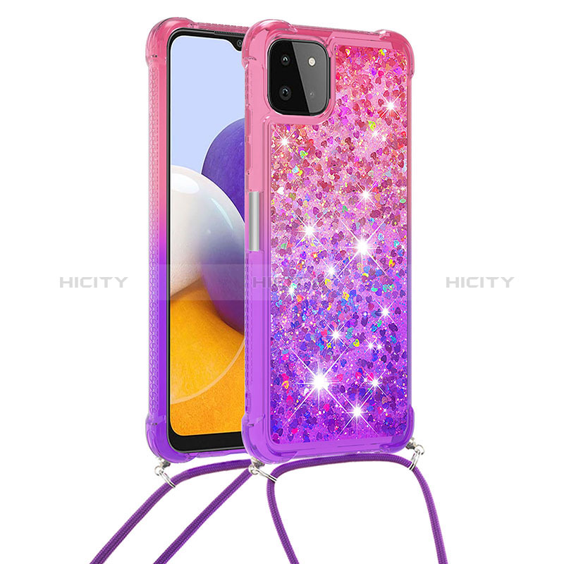 Custodia Silicone Cover Morbida Bling-Bling con Cinghia Cordino Mano S01 per Samsung Galaxy A22s 5G