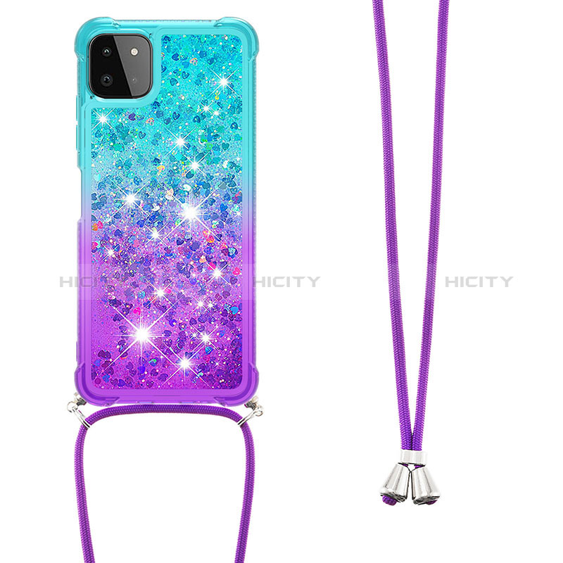 Custodia Silicone Cover Morbida Bling-Bling con Cinghia Cordino Mano S01 per Samsung Galaxy A22s 5G