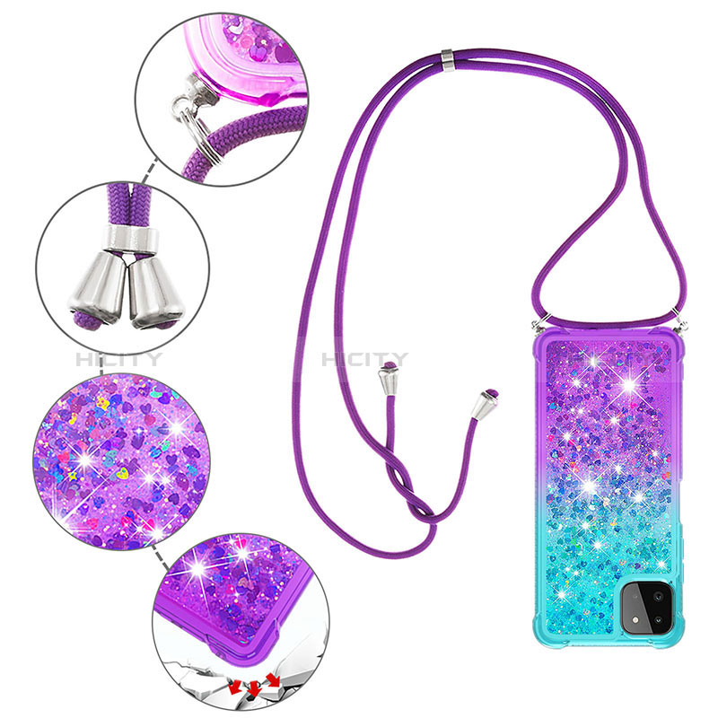 Custodia Silicone Cover Morbida Bling-Bling con Cinghia Cordino Mano S01 per Samsung Galaxy A22s 5G