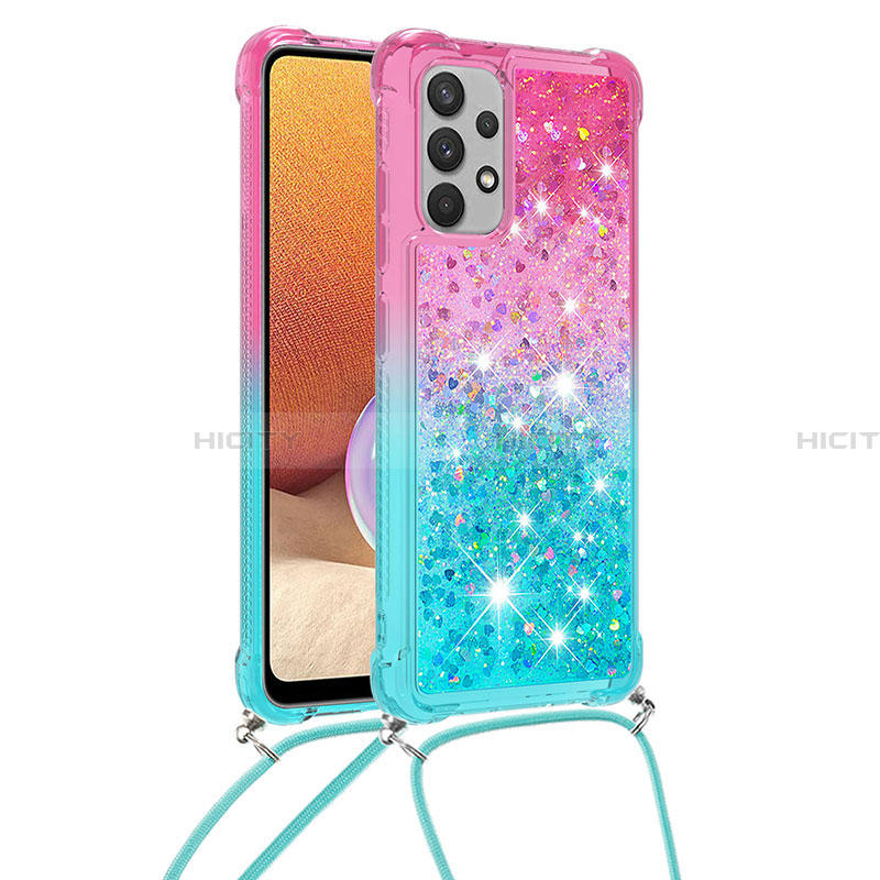 Custodia Silicone Cover Morbida Bling-Bling con Cinghia Cordino Mano S01 per Samsung Galaxy A32 4G