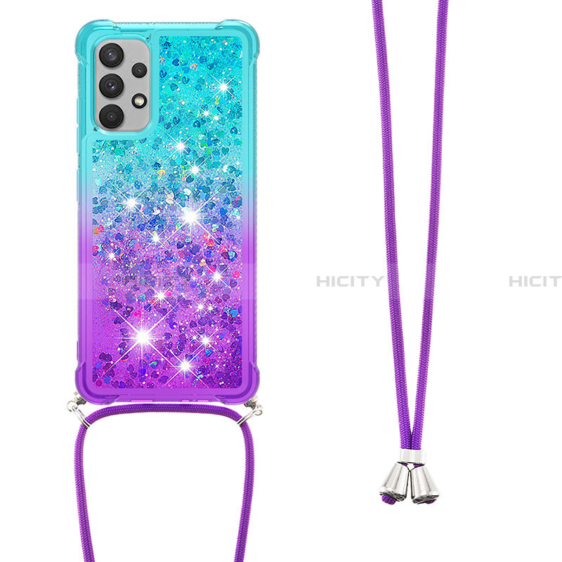 Custodia Silicone Cover Morbida Bling-Bling con Cinghia Cordino Mano S01 per Samsung Galaxy A32 4G