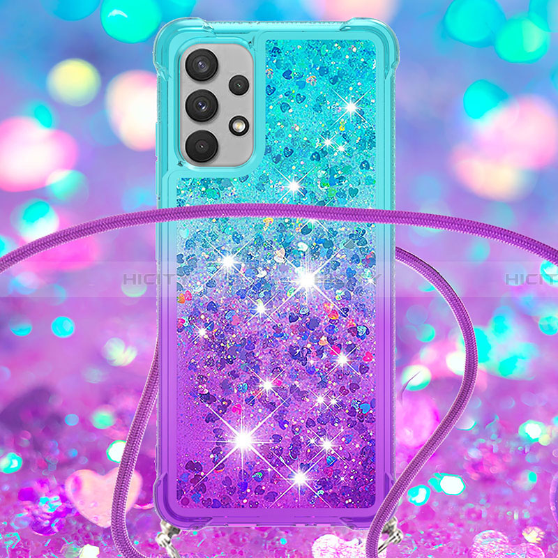 Custodia Silicone Cover Morbida Bling-Bling con Cinghia Cordino Mano S01 per Samsung Galaxy A32 4G