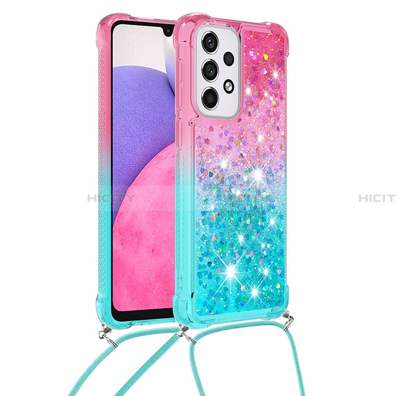 Custodia Silicone Cover Morbida Bling-Bling con Cinghia Cordino Mano S01 per Samsung Galaxy A33 5G Rosa