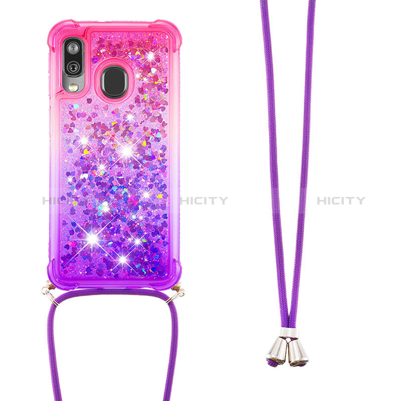 Custodia Silicone Cover Morbida Bling-Bling con Cinghia Cordino Mano S01 per Samsung Galaxy A40