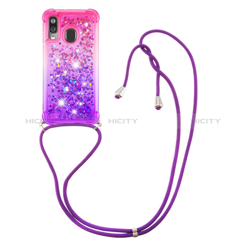 Custodia Silicone Cover Morbida Bling-Bling con Cinghia Cordino Mano S01 per Samsung Galaxy A40