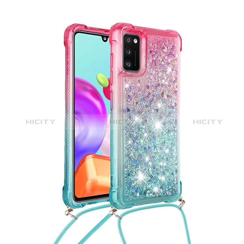 Custodia Silicone Cover Morbida Bling-Bling con Cinghia Cordino Mano S01 per Samsung Galaxy A41 Rosa