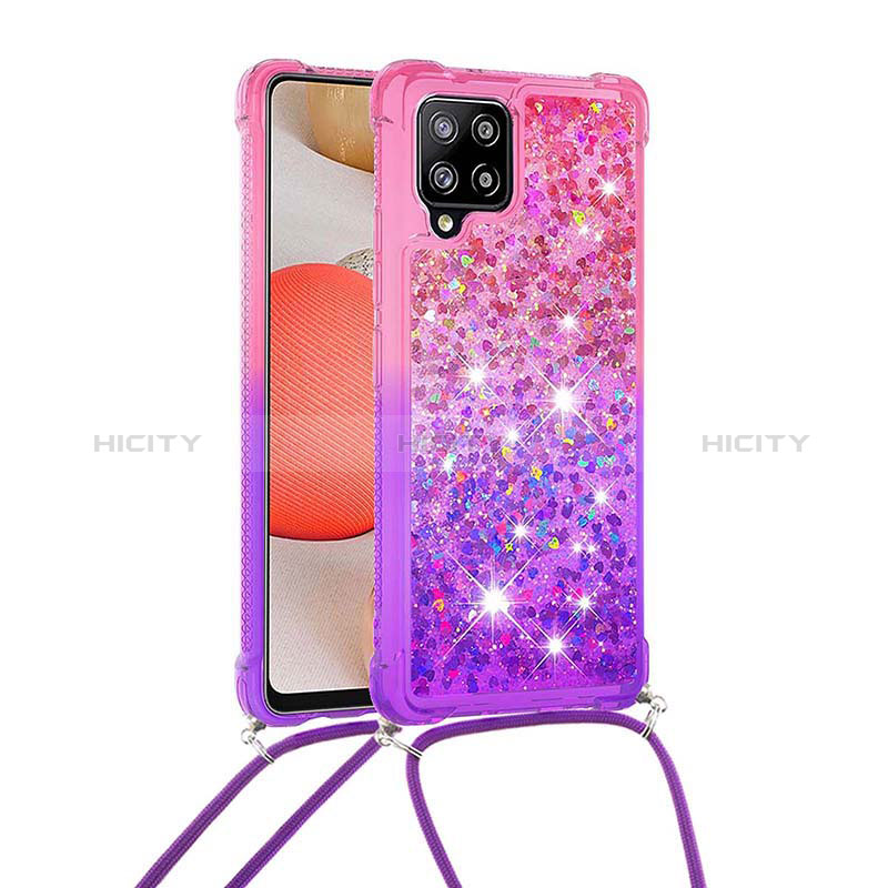 Custodia Silicone Cover Morbida Bling-Bling con Cinghia Cordino Mano S01 per Samsung Galaxy A42 5G