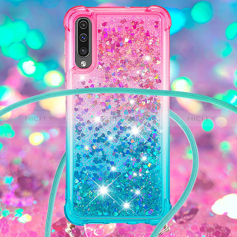 Custodia Silicone Cover Morbida Bling-Bling con Cinghia Cordino Mano S01 per Samsung Galaxy A50S