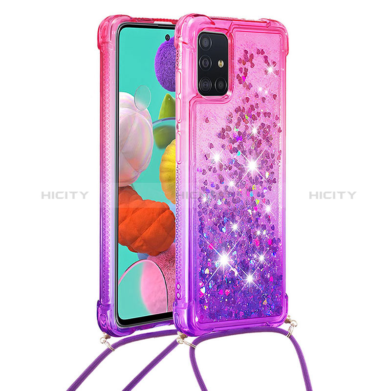 Custodia Silicone Cover Morbida Bling-Bling con Cinghia Cordino Mano S01 per Samsung Galaxy A51 4G