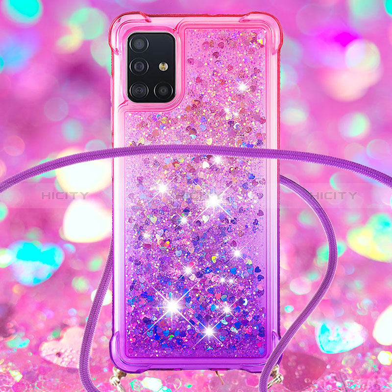 Custodia Silicone Cover Morbida Bling-Bling con Cinghia Cordino Mano S01 per Samsung Galaxy A51 4G