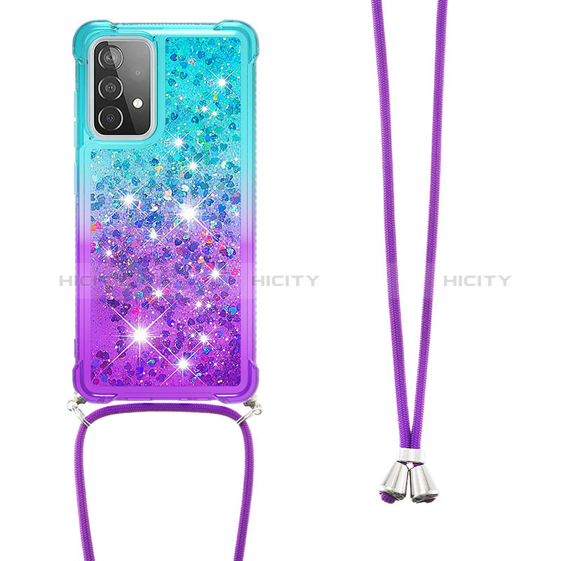 Custodia Silicone Cover Morbida Bling-Bling con Cinghia Cordino Mano S01 per Samsung Galaxy A52s 5G