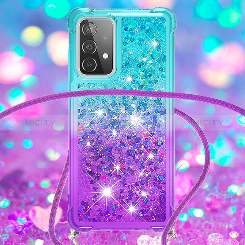 Custodia Silicone Cover Morbida Bling-Bling con Cinghia Cordino Mano S01 per Samsung Galaxy A52s 5G