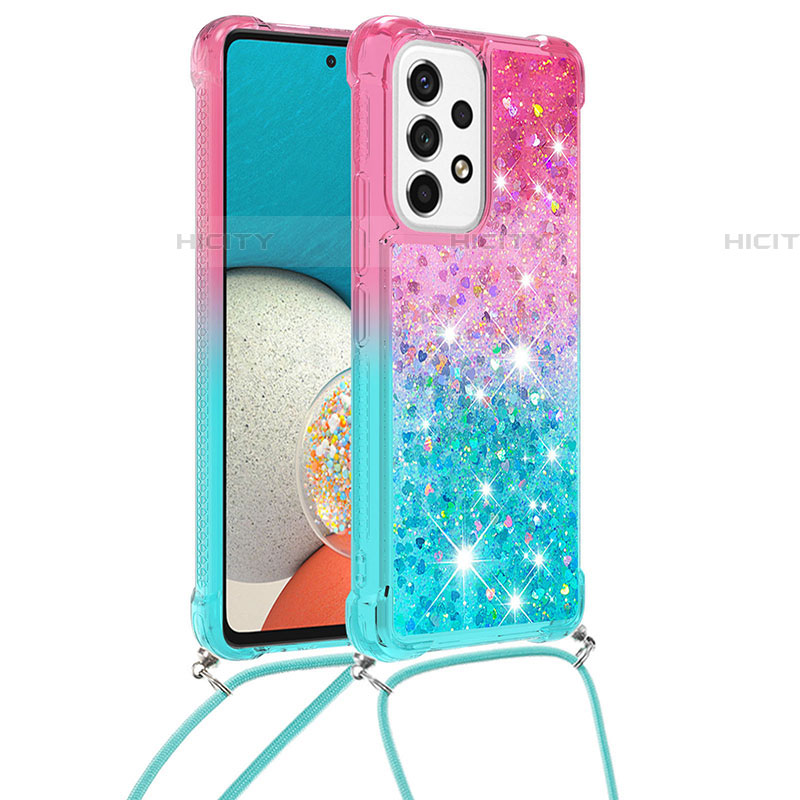 Custodia Silicone Cover Morbida Bling-Bling con Cinghia Cordino Mano S01 per Samsung Galaxy A53 5G