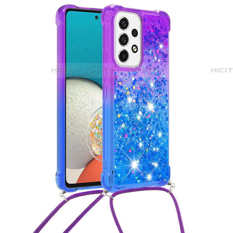 Custodia Silicone Cover Morbida Bling-Bling con Cinghia Cordino Mano S01 per Samsung Galaxy A53 5G Viola