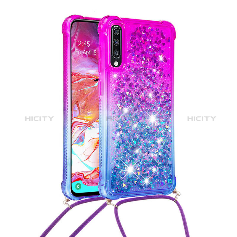 Custodia Silicone Cover Morbida Bling-Bling con Cinghia Cordino Mano S01 per Samsung Galaxy A70S