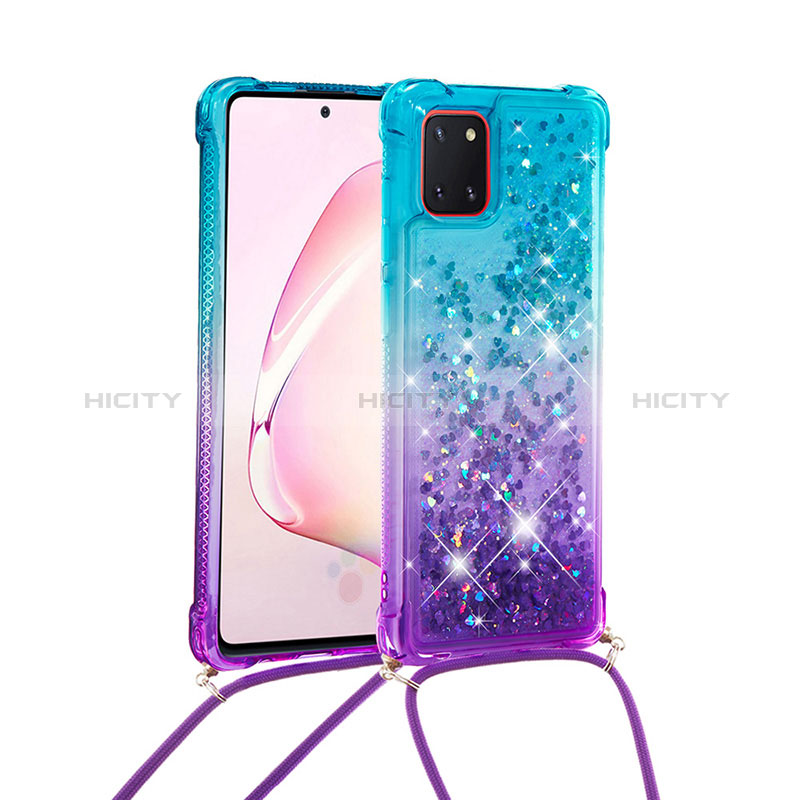 Custodia Silicone Cover Morbida Bling-Bling con Cinghia Cordino Mano S01 per Samsung Galaxy A81