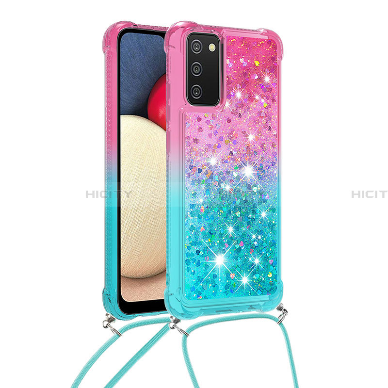 Custodia Silicone Cover Morbida Bling-Bling con Cinghia Cordino Mano S01 per Samsung Galaxy F02S SM-E025F