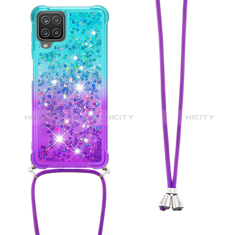 Custodia Silicone Cover Morbida Bling-Bling con Cinghia Cordino Mano S01 per Samsung Galaxy F12