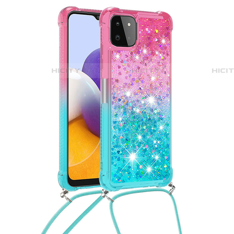 Custodia Silicone Cover Morbida Bling-Bling con Cinghia Cordino Mano S01 per Samsung Galaxy F42 5G