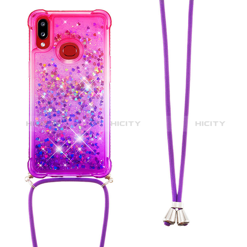 Custodia Silicone Cover Morbida Bling-Bling con Cinghia Cordino Mano S01 per Samsung Galaxy M01s