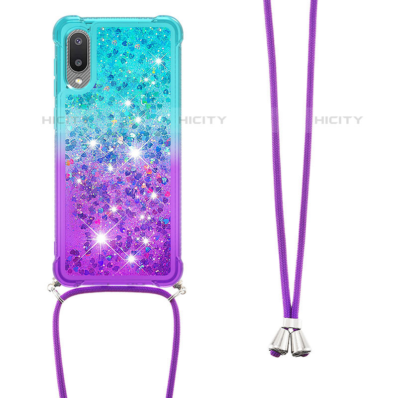 Custodia Silicone Cover Morbida Bling-Bling con Cinghia Cordino Mano S01 per Samsung Galaxy M02