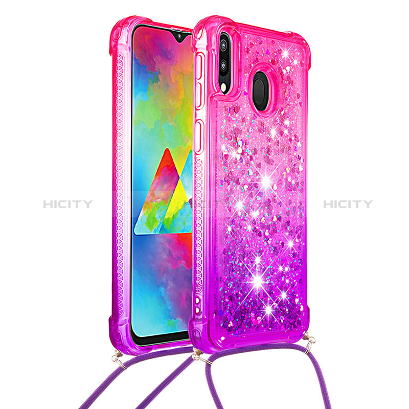 Custodia Silicone Cover Morbida Bling-Bling con Cinghia Cordino Mano S01 per Samsung Galaxy M20