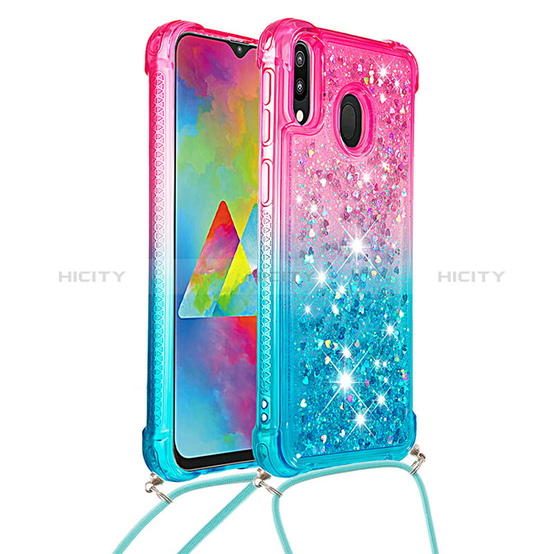 Custodia Silicone Cover Morbida Bling-Bling con Cinghia Cordino Mano S01 per Samsung Galaxy M20