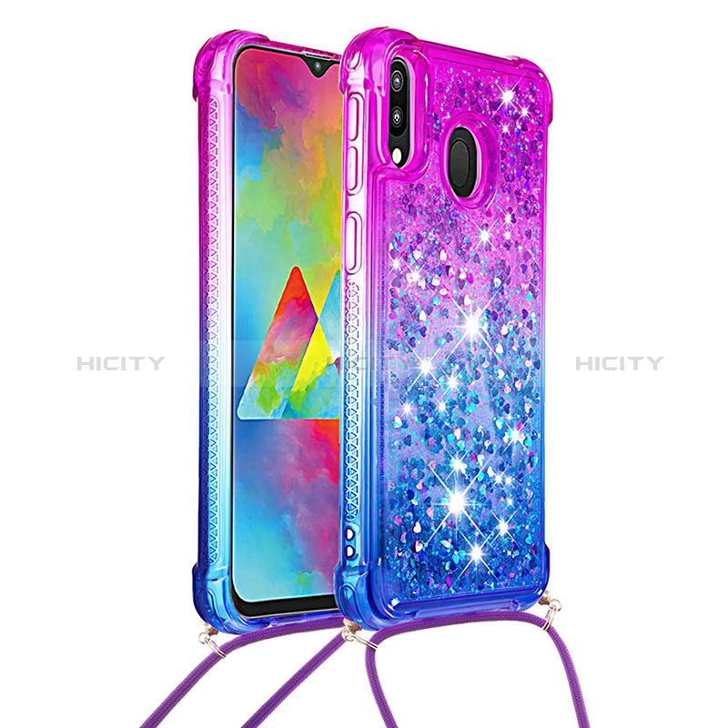 Custodia Silicone Cover Morbida Bling-Bling con Cinghia Cordino Mano S01 per Samsung Galaxy M20 Viola