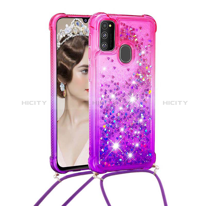 Custodia Silicone Cover Morbida Bling-Bling con Cinghia Cordino Mano S01 per Samsung Galaxy M21