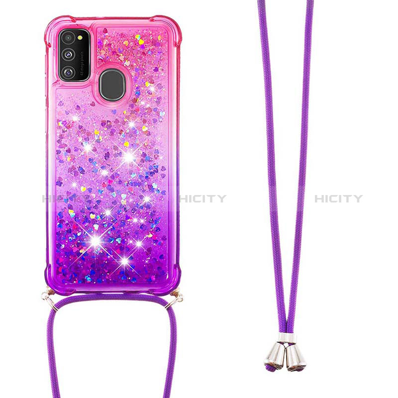 Custodia Silicone Cover Morbida Bling-Bling con Cinghia Cordino Mano S01 per Samsung Galaxy M21