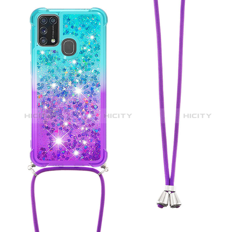 Custodia Silicone Cover Morbida Bling-Bling con Cinghia Cordino Mano S01 per Samsung Galaxy M21s