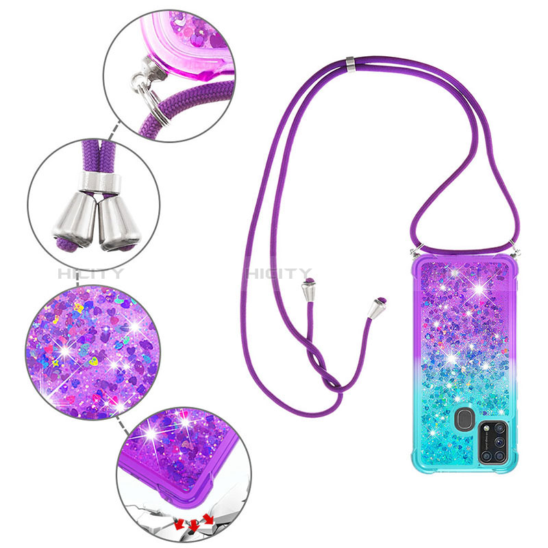 Custodia Silicone Cover Morbida Bling-Bling con Cinghia Cordino Mano S01 per Samsung Galaxy M21s