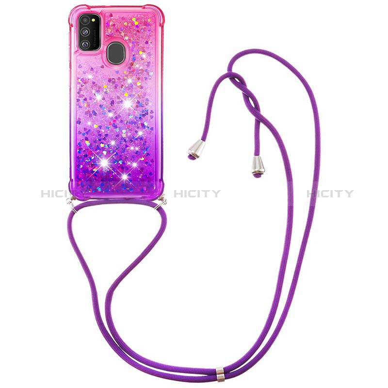 Custodia Silicone Cover Morbida Bling-Bling con Cinghia Cordino Mano S01 per Samsung Galaxy M30s