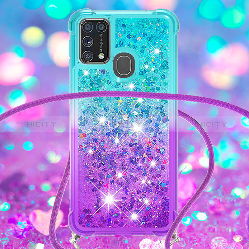 Custodia Silicone Cover Morbida Bling-Bling con Cinghia Cordino Mano S01 per Samsung Galaxy M31