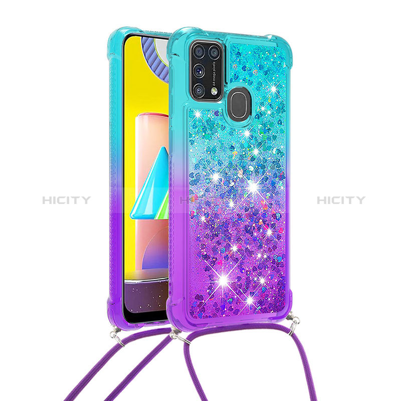 Custodia Silicone Cover Morbida Bling-Bling con Cinghia Cordino Mano S01 per Samsung Galaxy M31 Prime Edition