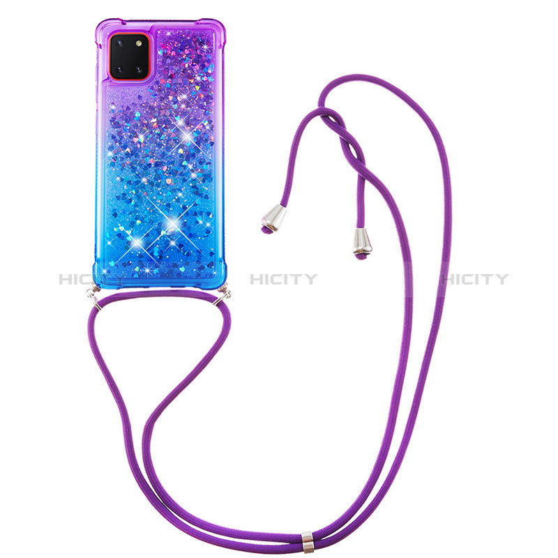 Custodia Silicone Cover Morbida Bling-Bling con Cinghia Cordino Mano S01 per Samsung Galaxy M60s