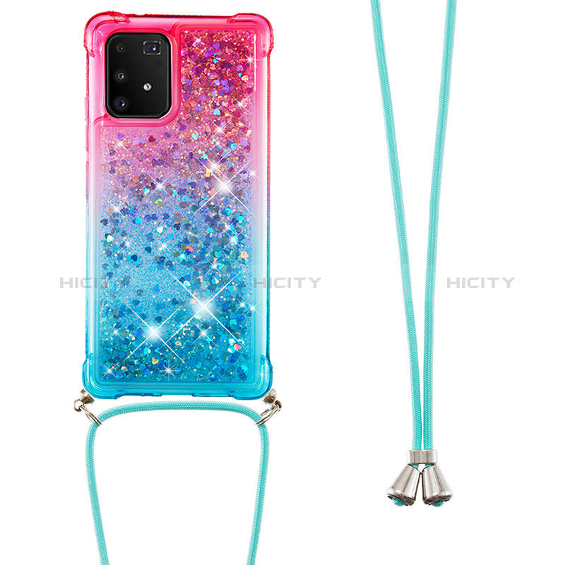 Custodia Silicone Cover Morbida Bling-Bling con Cinghia Cordino Mano S01 per Samsung Galaxy M80S