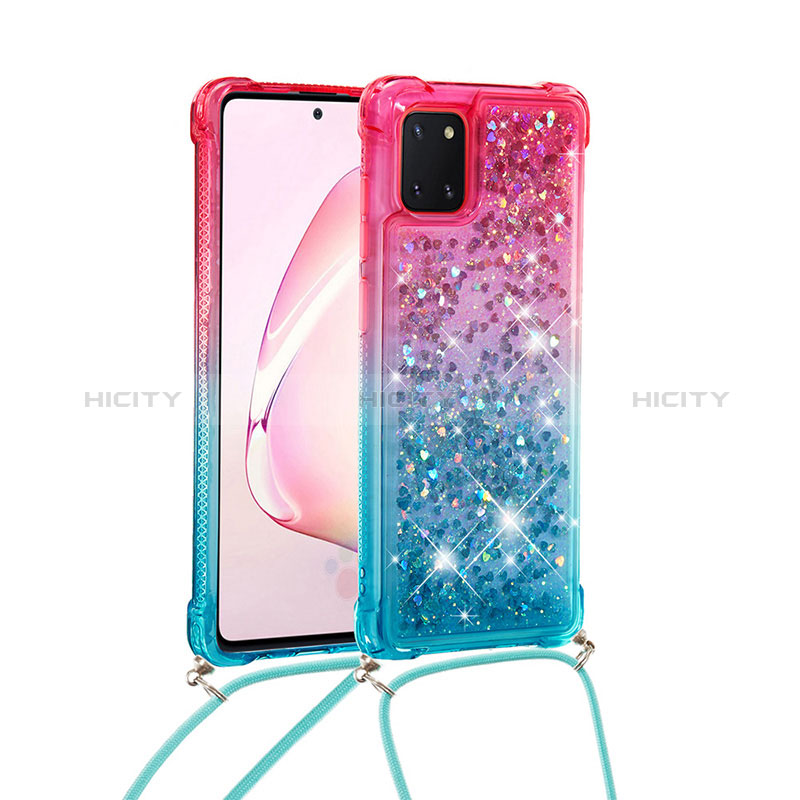 Custodia Silicone Cover Morbida Bling-Bling con Cinghia Cordino Mano S01 per Samsung Galaxy Note 10 Lite Rosa