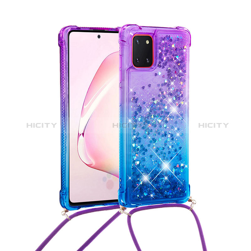 Custodia Silicone Cover Morbida Bling-Bling con Cinghia Cordino Mano S01 per Samsung Galaxy Note 10 Lite Viola