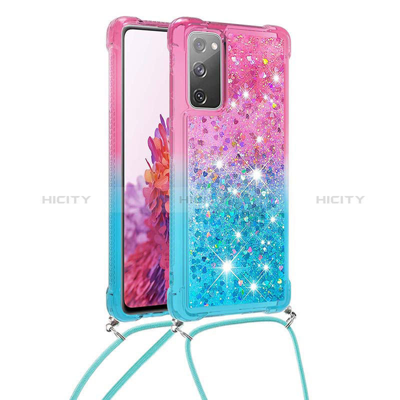 Custodia Silicone Cover Morbida Bling-Bling con Cinghia Cordino Mano S01 per Samsung Galaxy S20 FE 4G