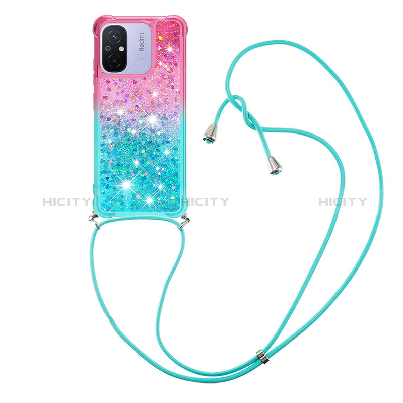 Custodia Silicone Cover Morbida Bling-Bling con Cinghia Cordino Mano S01 per Xiaomi Poco C55