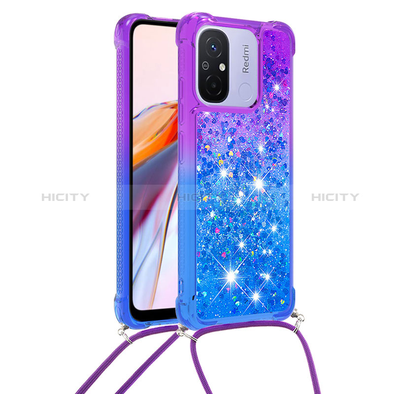 Custodia Silicone Cover Morbida Bling-Bling con Cinghia Cordino Mano S01 per Xiaomi Redmi 11A 4G Viola