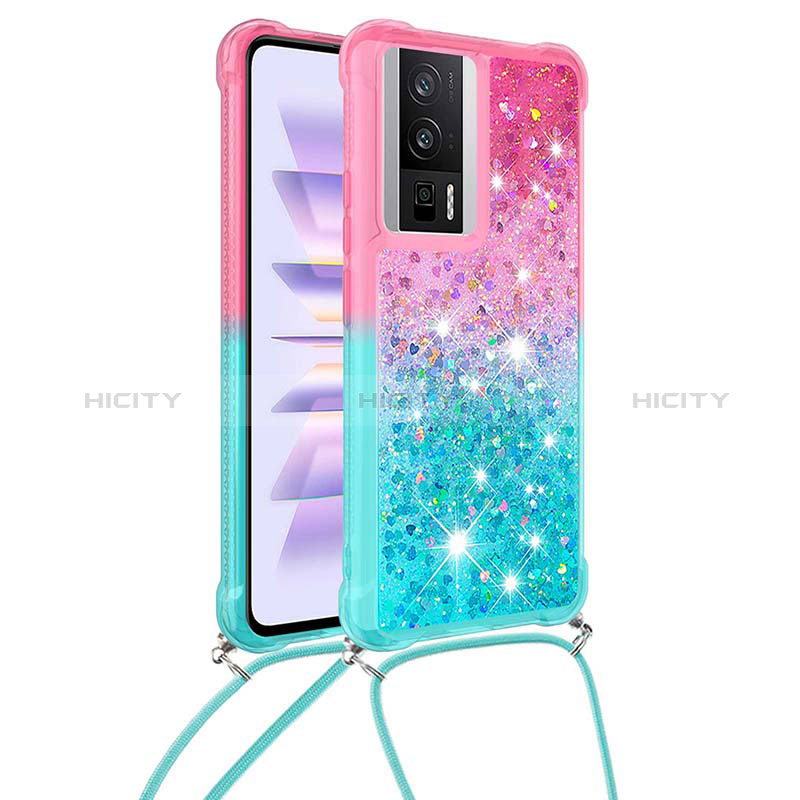 Custodia Silicone Cover Morbida Bling-Bling con Cinghia Cordino Mano S01 per Xiaomi Redmi K60 5G