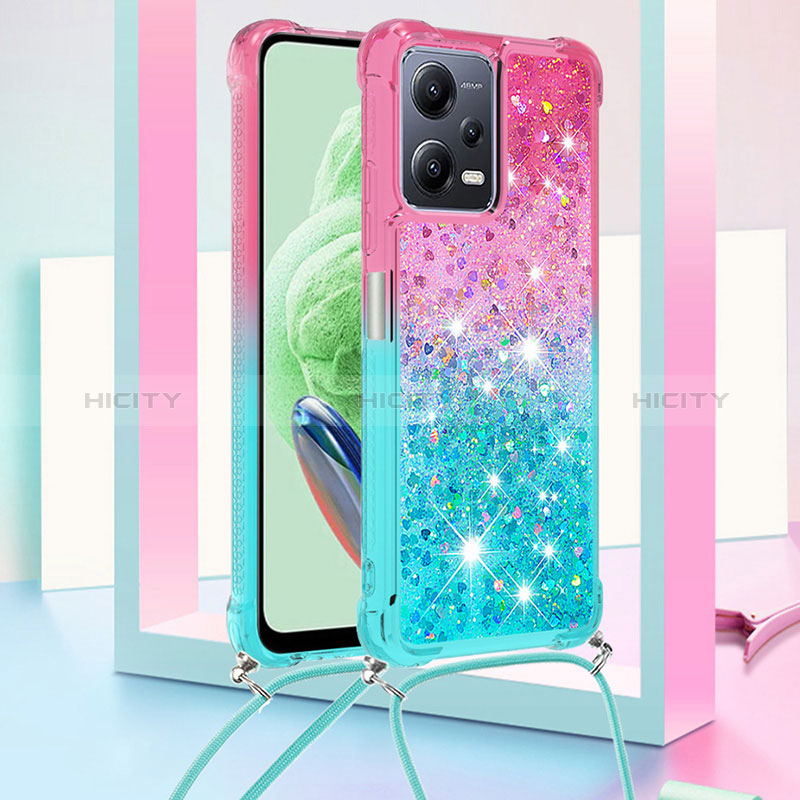 Custodia Silicone Cover Morbida Bling-Bling con Cinghia Cordino Mano S01 per Xiaomi Redmi Note 12 5G